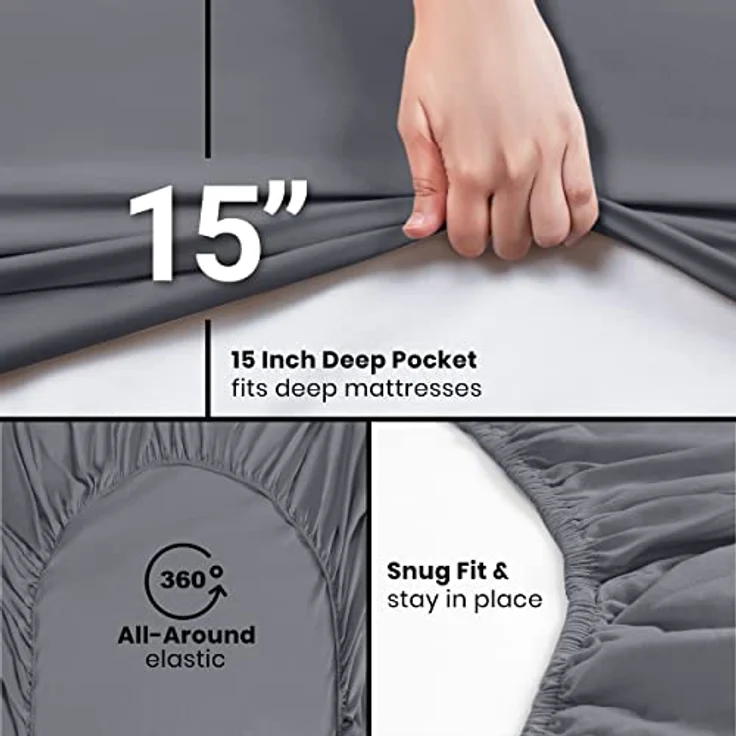 Utopia Bedding Spannbettlaken für Queensize-Betten – Großpackung mit 6 Bettlaken – weiche gebürstete Mikrofaser – Tiefe Taschen – schrumpffrei und lichtbeständig – pflegeleicht (grau) – Bild 4