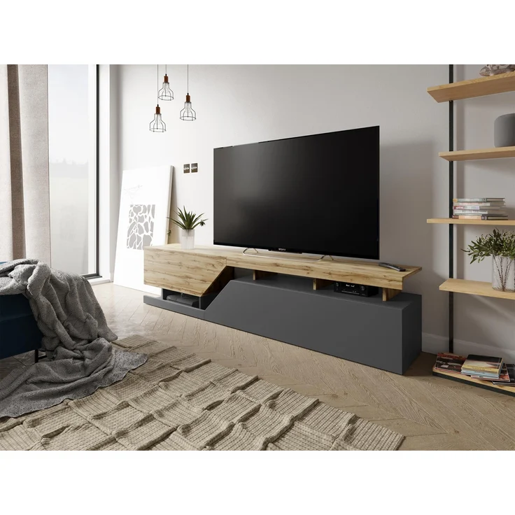 TV-Lowboard Nesezi 200 (Farbe: Anthrazit / Wotan) – Bild 2