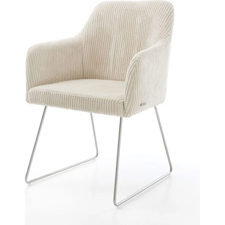 Esszimmerstuhl Greg-Flex Cord Beige Kufengestell Edelstahl Taschenfederkern