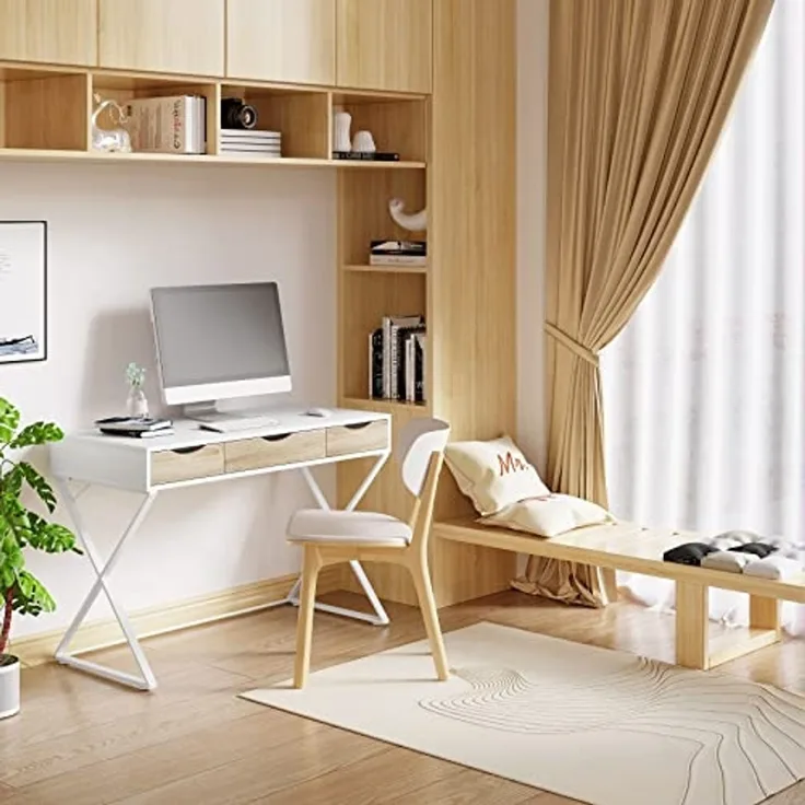 WOLTU® Schreibtisch TS40ws Computertisch Bürotisch Arbeitstisch PC Laptop Tisch, in Melamin, mit 3 Schubladen, Gestell aus Stahl, 110 x 50 x 75 cm(BxTxH), Holz, Weiß