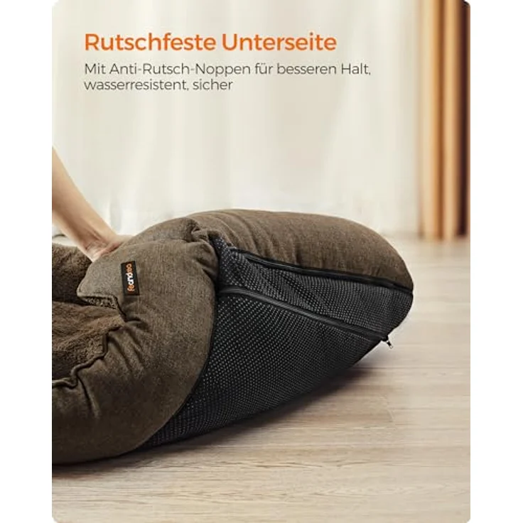 Feandrea Hundebett, Hundekissen in Leinenoptik, Hundekorb, erhöhte Ränder, rutschfeste Unterseite, Bezug abnehmbar waschbar, XL, für große Hunde, 110 x 75 x 27 cm, braun PGW12CC – Bild 7