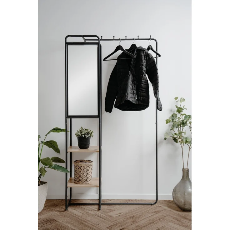 Kompaktgarderobe >Luton< Spiegel, Ablagen, schwarz / Dekor Artisan Eiche - 100x185x37 (BxHxT) – Bild 2