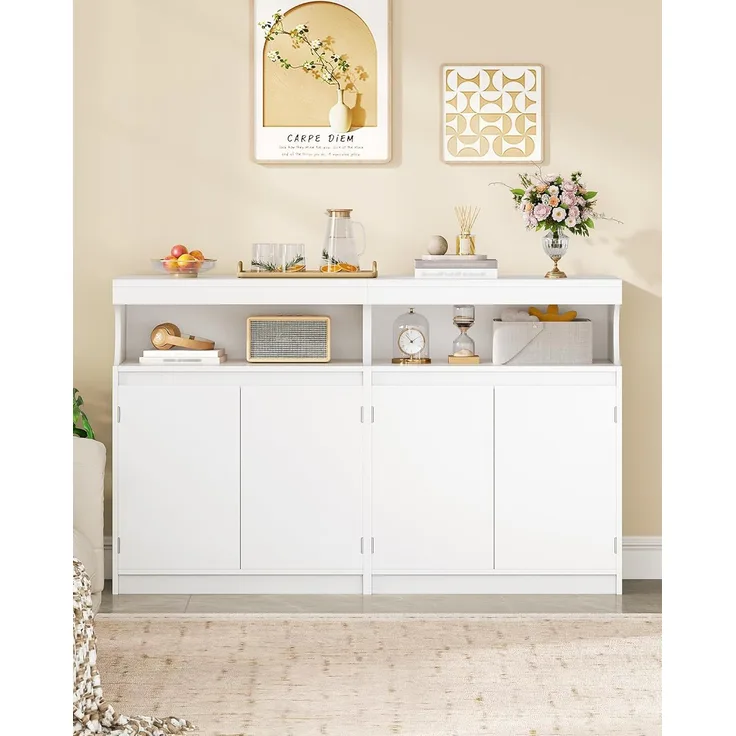 Sideboard, Küchenschrank mit 2 Türen, Buffetschrank mit Offener Fläche, Aufbewahrungsmöbel, verstellbare Einlegeböden, Küche, Wohnzimmer, 40 x 140 x 85 cm, Weiß