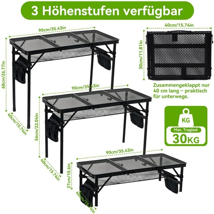 SEHAUSEU Campingtisch klappbar Klapptisch höhenverstellbarer Grilltisch – Bild 2