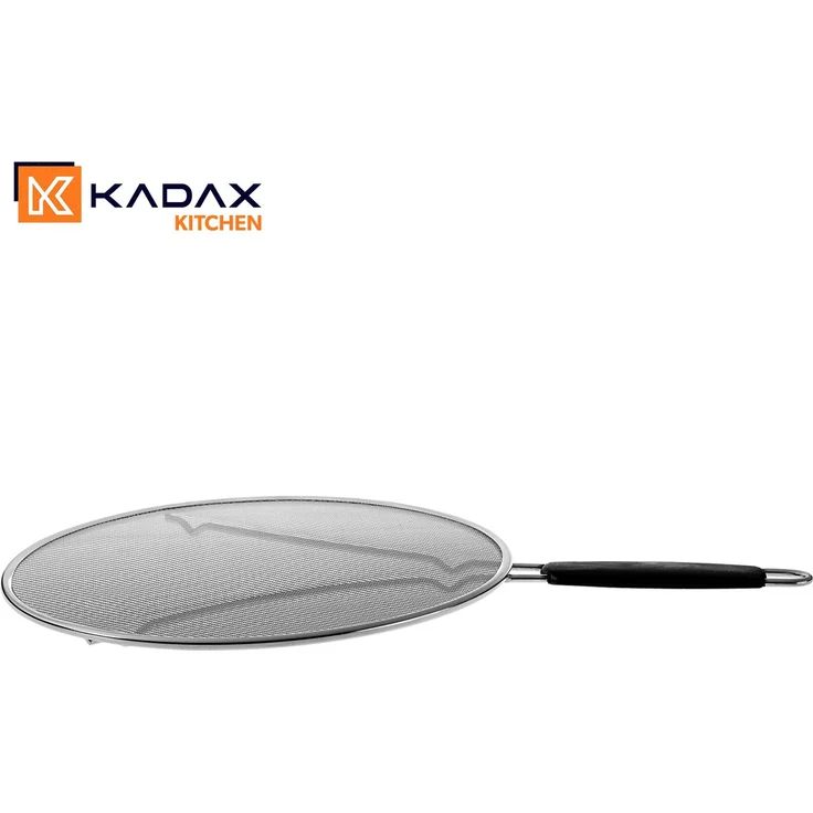 KADAX Pfannen Spritzschutz Ø 25 cm, Edelstahl Pfannenspritzschutz mit feinmaschigem Netz, Fettspritzschutz Deckel für Pfanne, Küchenhelfer gegen Ölspritze – Bild 8