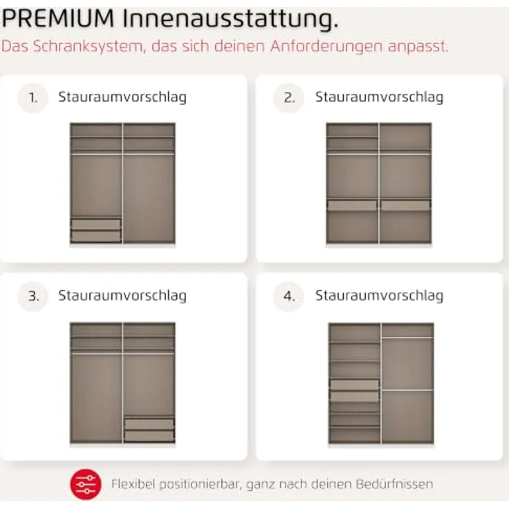 Rauch Möbel MYLORA, Kleiderschrank, Farbe Fango, Breite 181 cm | Schrank mit patentiertem Schnellmontagesystem, 4-türig, Zubehör Premium, für Schlafzimmer, Kinderzimmer, Garderobe, Flur – Bild 7