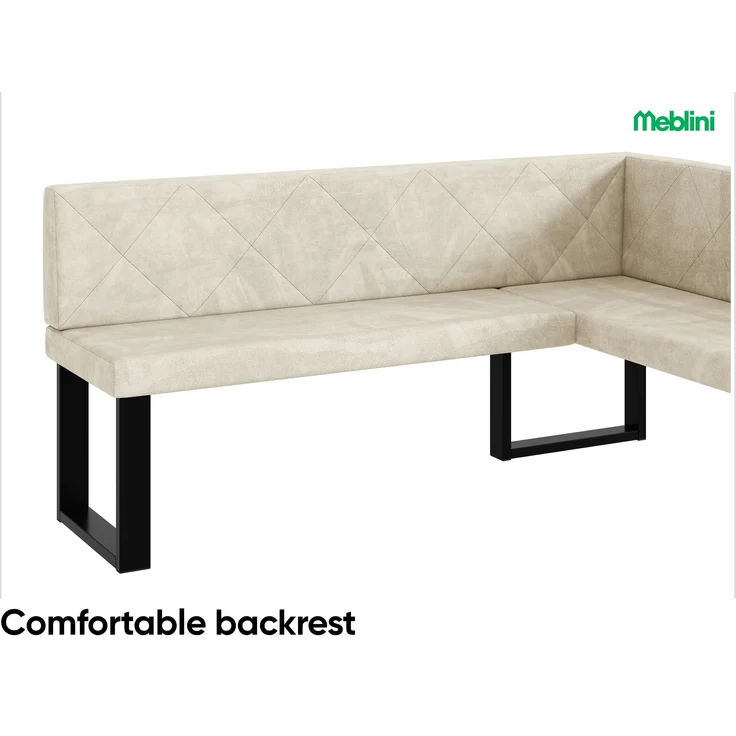 MEBLINI Eckbank für Esszimmer - Küchenbank - Essecke - Sitzecke Küche - ERIC - U-Beine 128x168x87cm Rechts - Creme Samt – Bild 5