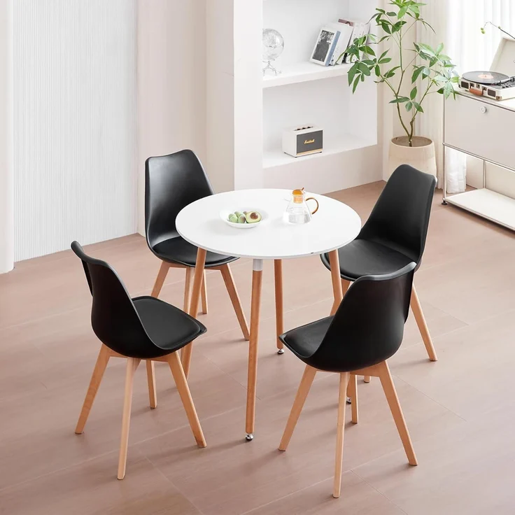 Esszimmerstuhl 8erSet Massivholzbeine 8 Stühle Schwarz+beige – Bild 2