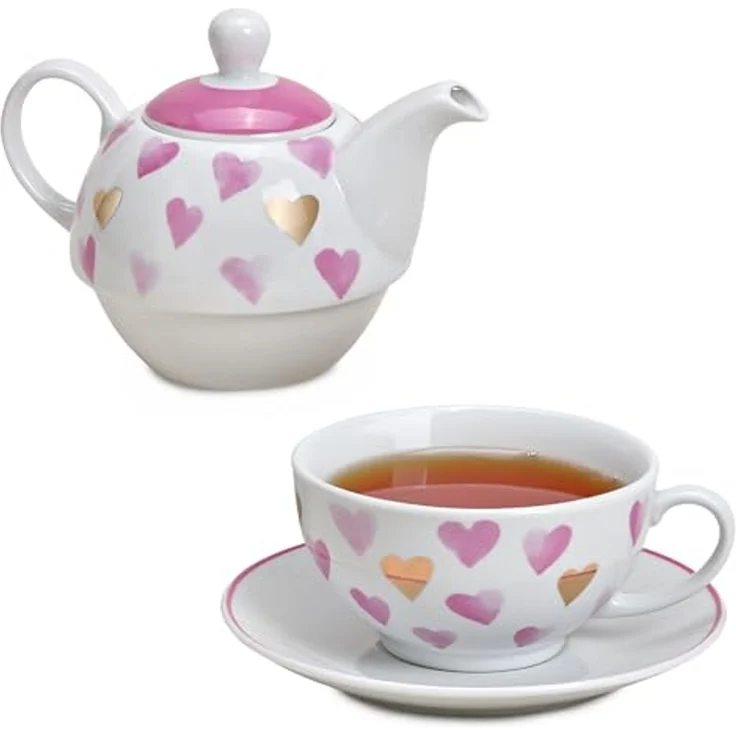 matches21 HOME & HOBBY Teekanne Tea for One Tee Set Herzen rosa gold, 0.6 l, (1-St) – Bild 1