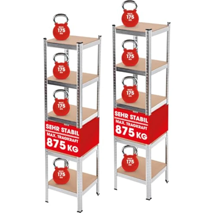 EASYmaxx Schwerlastregal 2er-Set 40 x 40 x 180 cm | 875 kg Traglast, 175 kg pro Ebene | Regal und Werkbank | Kellerregal, Lagerregal mit 5 verstellbaren Ablagen | Für Keller, Garage, Hobbyraum, Werkstatt – Bild 2