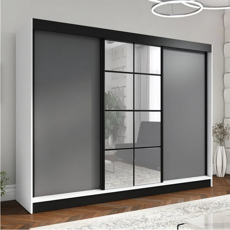 A&J MöbelLand GmbH Schiebetürenschrank ORAVELLE 3-türiger Kleiderschrank mit Spiegel (TOP ANGEBOT! Geräumiger Schrank mit einer Breite von 200 cm ideal zur Aufbewahrung von Kleidung und Accessoires. Wählen Sie das ideale Modell für Ihr Schlafzimmer!, T... – Bild 2