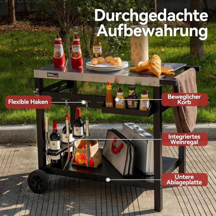 Royal Gourmet Servierwagen Grillwagen Rollwagen Outdoor Servierwagen Grilltisch, (1 St), mit Durchdachter Aufbewahrung, Robusten Rädern – Bild 4