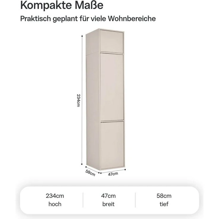mokebo Kleiderschrank Beige 'Robe' Schrank Deckenhoch Kaschmir Push-to-Open (234 cm hoch) Made in Germany, Kleiderschrank grifflose Schubladen & Türen Beige – Bild 4