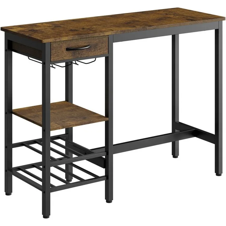GarveeMore Bartisch 100 x 40 x 90 cm Stehtisch Küchentisch Ablagetisch Bistrotisch Tresentisch (1-St), mit Schubladen, Weinglashalterung, Flaschen und mehrstufigen Stauraum