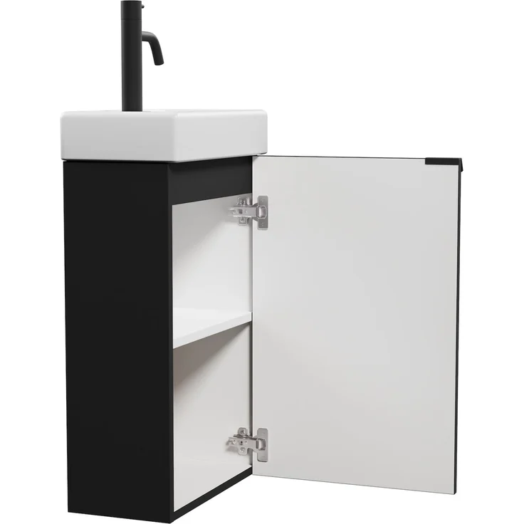 Badplaats Gäste-WC Waschtisch Set Apollo 40x22 cm Schwarz Matt - Platzsparende Badmöbel Set mit Waschbecken und Unterschrank – Bild 4