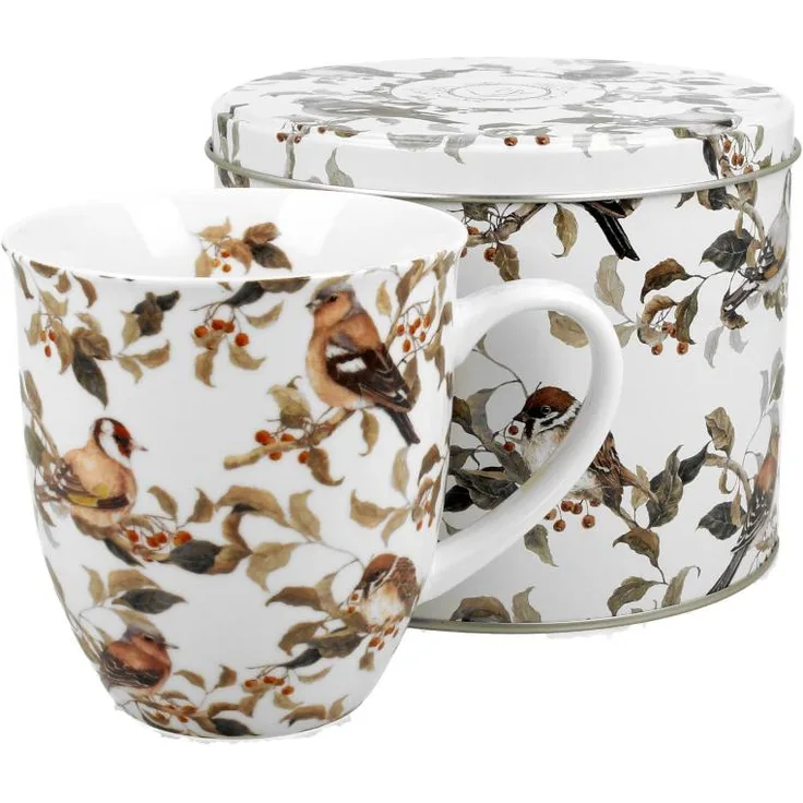 DUO ANIMALS Becher 400 ml BIRDIES in Metalldose, New Bone China Porzellan