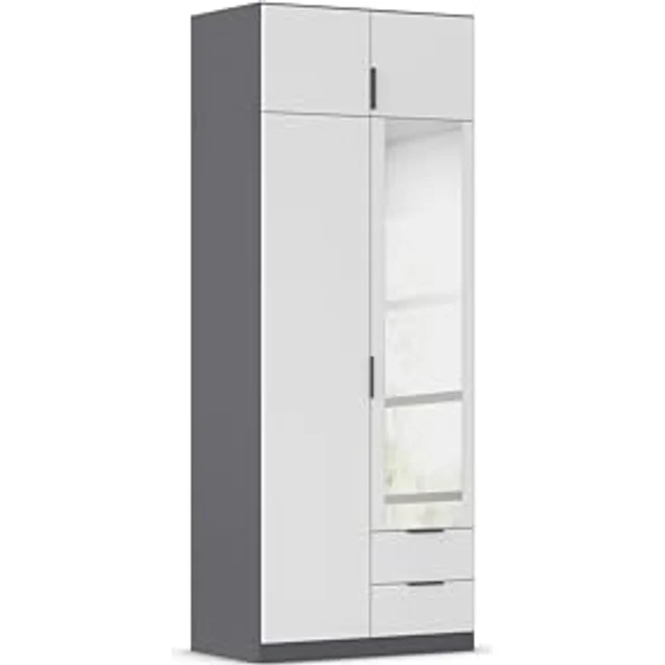 Rauch Möbel Lagoa, Kleiderschrank, Garderobe für Schlafzimmer, Kinderzimmer, Jugendzimmer 4-türig, mit Spiegel, 2 Schubladen, mit Zubehör Classic, Farbe Weiß /Grau metallic, Schwarz, Breite 91 – Bild 2