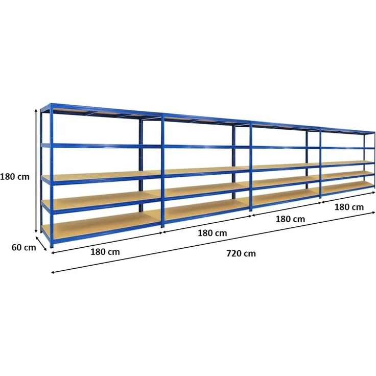 PROREGAL Mega Deal 4er-Set Schwerlastregal Giant Elephant 180 x 180 x 60 cm mit 5 Ebenen Fachlast 200kg Blau, Kellerregal, Steckregal, Garagenregal, Lagerregal – Bild 2