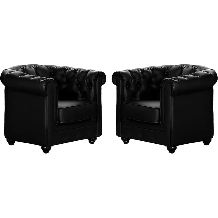 Vente-unique - CHESTERFIELD - Sessel mit gerader Rückenlehne - Holz, Platte - Holz - Schwarz - 82 x 78 x 72 cm