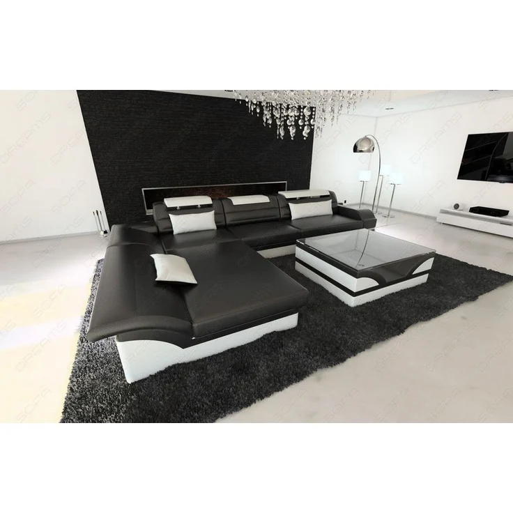 Couch Monza L Form in Leder - Kunstleder - schwarz-weiß - Links – Bild 6