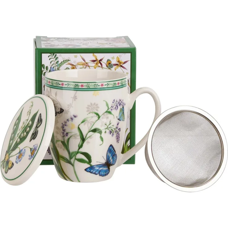 DUO Becher FLOWER DREAM, 360 ml, mit Teesieb und Deckel, New Bone China Porzellan