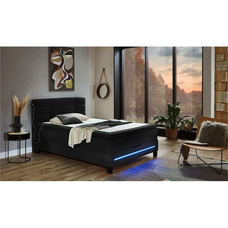 Boxspringbett Jogi / Jefferson BX2260, Stoff, Schwarz, 140 x 107 x 211 cm – Bild 3