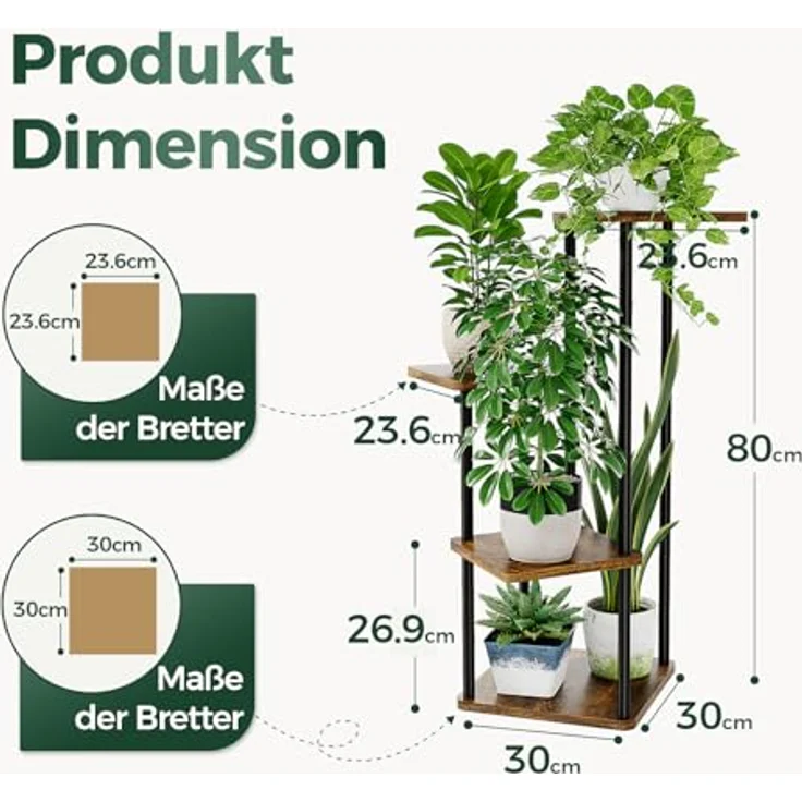 Bamworld Pflanzenständer Blumenständer Metall Schwarz Pflanzenregal Indoor Outdoor mit 4 Etagen Eck Blumenständer für Terrasse, Garten, Balkon, Wohnzimmer, Schlafzimmer (Braun) – Bild 5