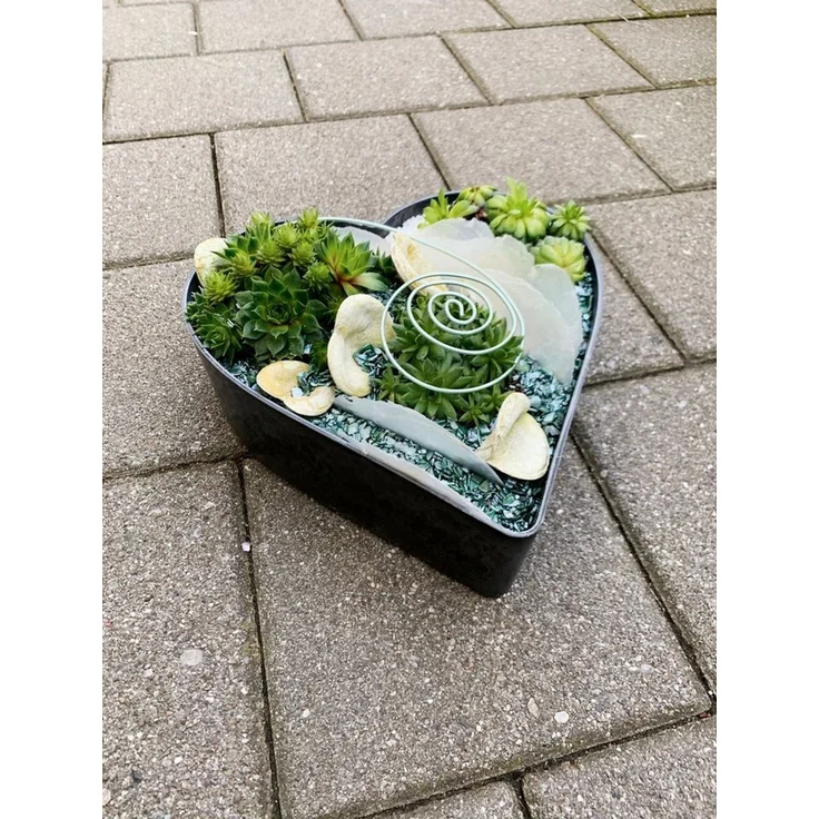 matches21 HOME & HOBBY Blumentopf Herz Pflanzschale für draussen marmoriert Dekoschale schwarz 15 cm (1 St), Blumen-Schale als wetterfeste Friedhof-Schale Grab-Schmuck Grabschale – Bild 2