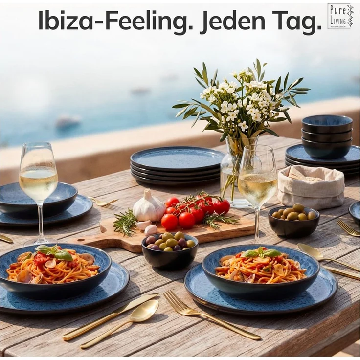 PURE LIVING INTERIOR DESIGN Geschirr-Set Pure Living Dessertteller 6er 20cm »Ibiza«, Steingut, Tiefblau, 6 Personen, Steingut, Mediterrane Handwerksoptik, Reaktive Glasur – jedes Stück einzigartig… – Bild 2