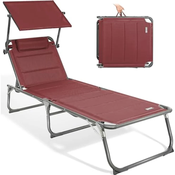 Homecall Sonnenliege mit Dach, schnell trocknendem Schaumstoff, XXL, 200x70 cm - (Rot) – Bild 2