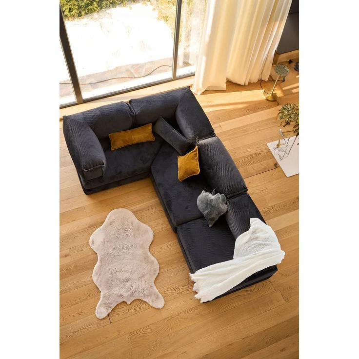 Ecksofa mit Schlaffunktion, 300 cm, braun, 100% Gerippter Plüschstoff, Abnehmbarer Bezug, 4 Kissen, haustierfreundlich, rutschfest – Bild 6