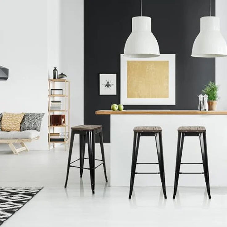 Hjh Office Vantaggio High Ws, Barhocker im Industrie-Design aus Stahl mit drehbarem Echtholzsitz, stapelbar – Bild 5