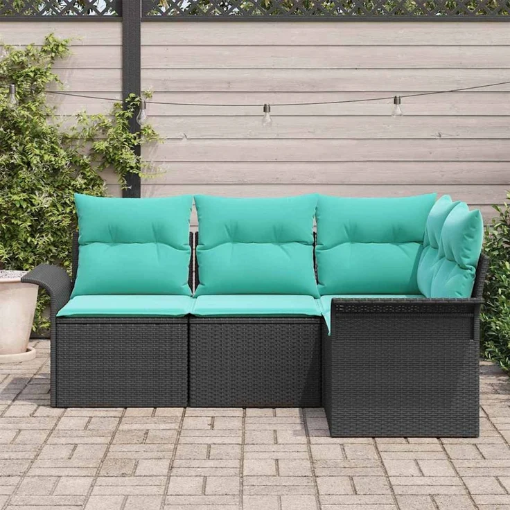 vidaXL Gartensofa-set mit Speicher 4 pcs Schwarz Poly-Rattan 3354015 – Bild 3
