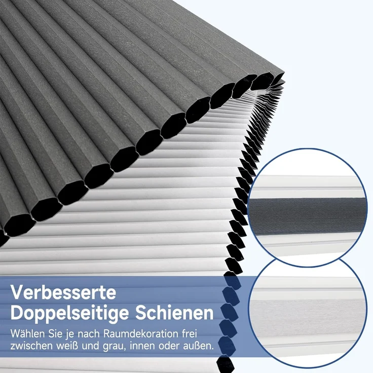 Sekey Wabenplissee Ohne Bohren Verdunkelung Rollo 100% verdunkelnd Blickdicht, Klemmfix, Aluminiumschiene, ZWeißeitig wählbar in Weiß & Grau 95x120cm – Bild 3
