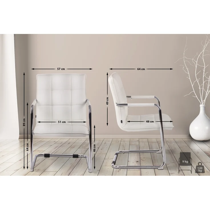 Besucherstuhl TORINO - Kunstleder Weiß 57x64x89 cm Silber | Besucherstühle Konferenzstuhl Wartezimmerstuhl Bürostühle Bürostuhl Konferenzraum – Bild 5