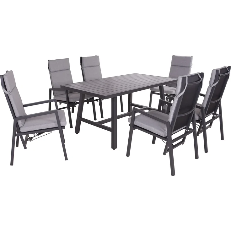 Garten-Sitzgruppe JONI 7-tlg. - Kunststoff, Schwarz | Gartenmöbel-Set Gartengarnitur Garten-Essgruppe mit Stühlen und Esstisch – Bild 1