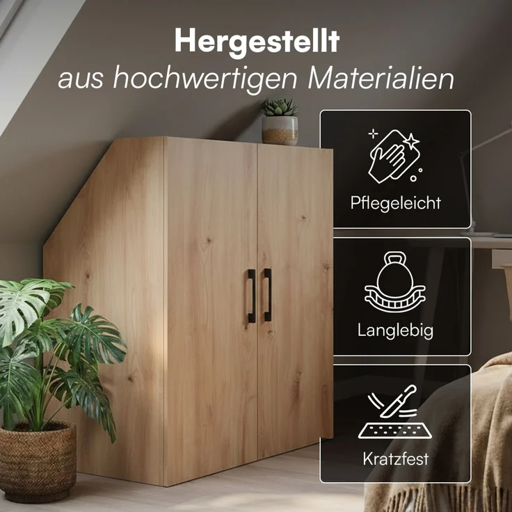 Bellamio 'Aland' Dachschrägenregal mit Türen, Eichenoptik, 100x52x90 cm, Schrank für Dachschräge mit 3 Fächern – Bild 4