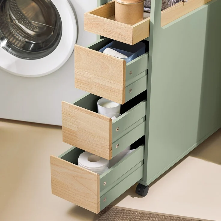 SoBuy BZR54-GR Toilettenschrank mit Toilettenpapierhalter, MDF, Lackiert, Grün, 65 x 82 x 24 cm – Bild 5