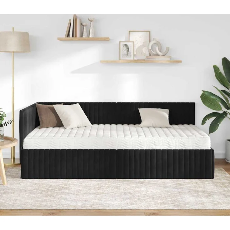 vidaXL Eckbettgestell mit Matratze mit Kopfteil 2 pcs Schwarz Samt 3393823 – Bild 3