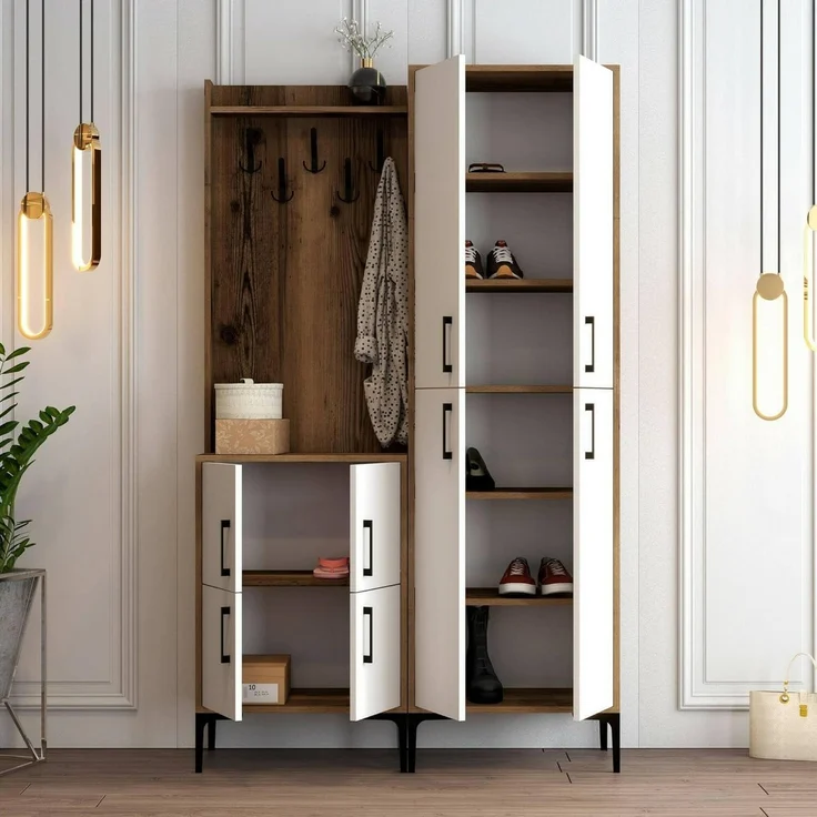 Dmora Garderobenschrank Castor 120x35x200 cm Braun, für 16 Paar – Bild 4