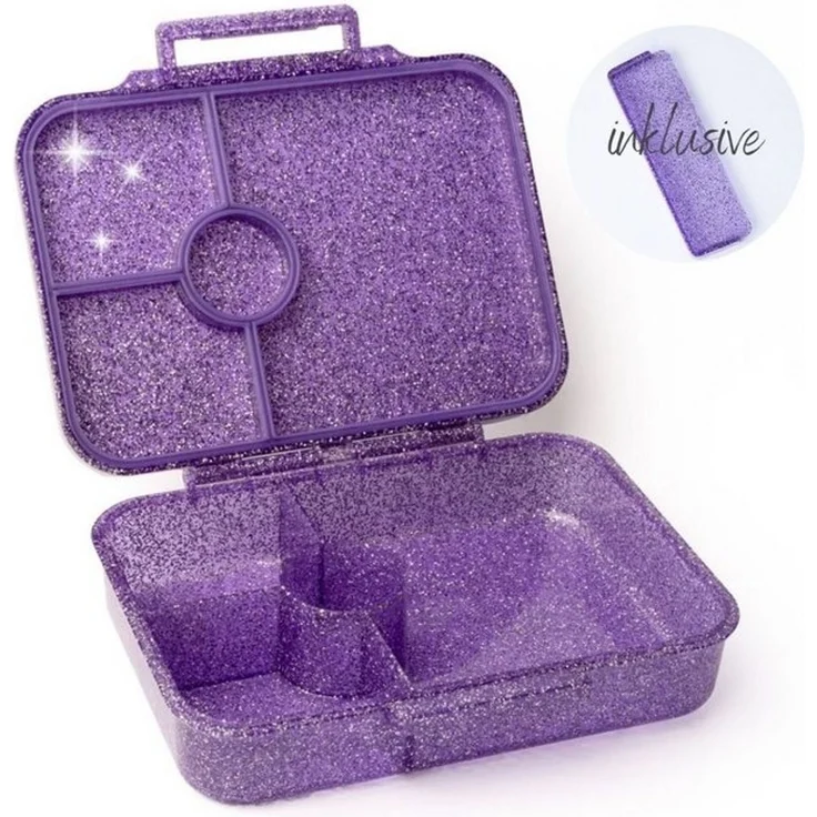LEKKABOX Lunchbox Glitzer Brotdose, 4 Fächer - Kinder Bento Box Vesperdose Brotbox, Für feuchte Lebensmittel auslaufsichere Bento Box, inkl. extra Trenner – Bild 4