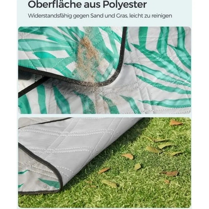 Songmics Picknickdecke, 200x200 cm, groß, Campingdecke, für Park, Garten, Strand, wasserdicht, maschinenwaschbar, faltbar, grau mit tropischem Farn GCM001G02 – Bild 5