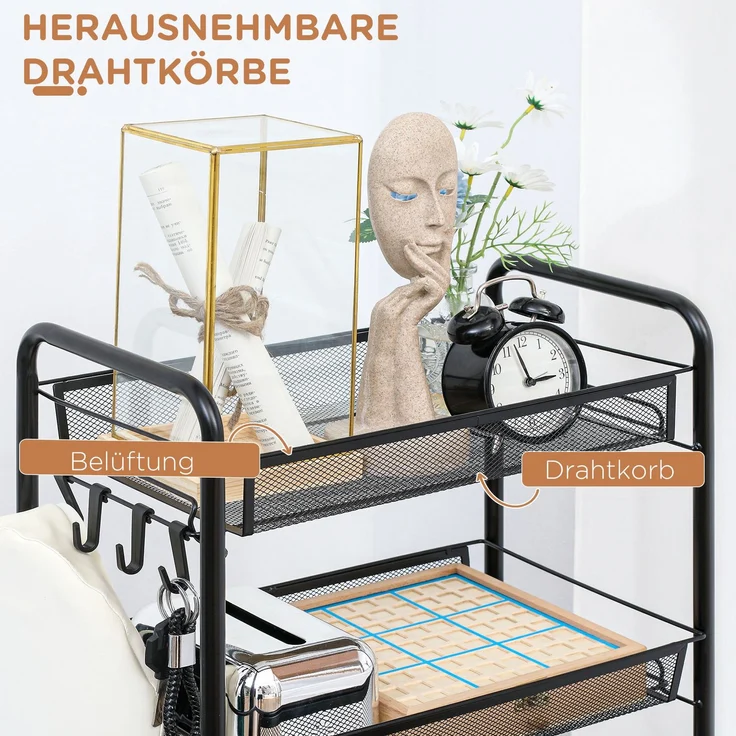 HOMCOM Servierwagen, Stahl, Schwarz, 45L x 26,5B x 106H cm – Bild 5