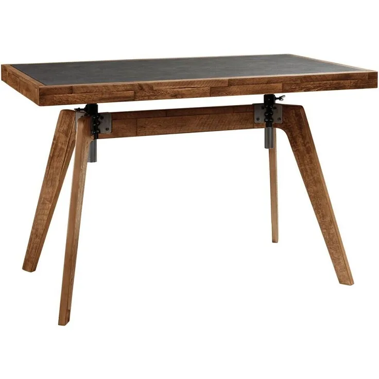 Factory - Line Schreibtische braun Akazie Massivholz/Kunstleder 70cm x 120cm x 88cm