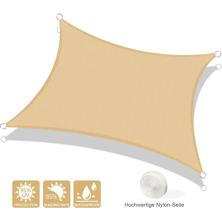 AXT SHADE Sonnensegel Wasserdicht Rechteckig 2x4 m Wetterschutz Sonnenschutz PES Polyester mit UV Schutz für Terrasse Balkon Garten-Sand(Wir Machen Sondergrößen) – Bild 2