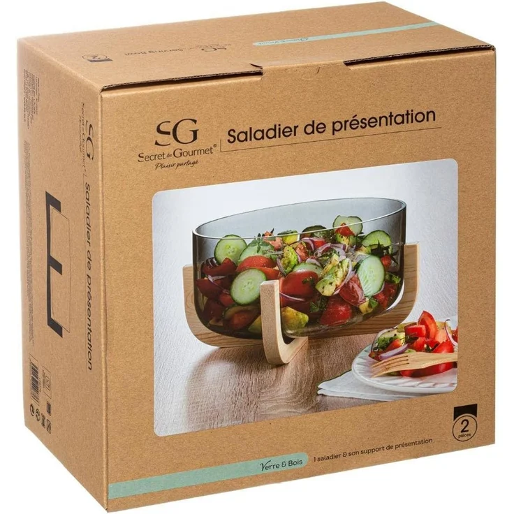 Secret de Gourmet Schüssel für Salat ARHA 24 cm Glas mit Holzsockel – Bild 2
