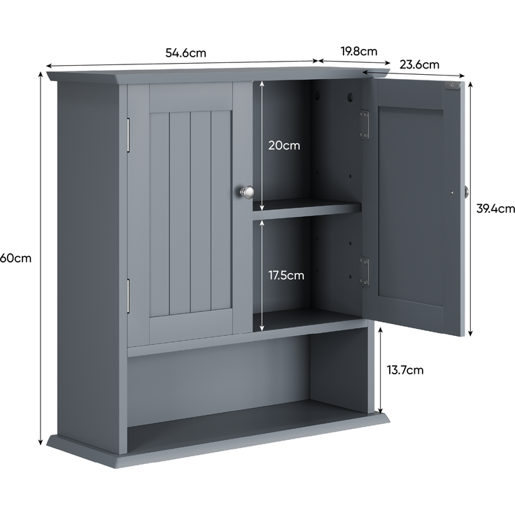 Badezimmerschrank 54,6 x 19,8 x 60 cm zur Wandmontage mit verstellbaren Einlegeböden – Bild 6