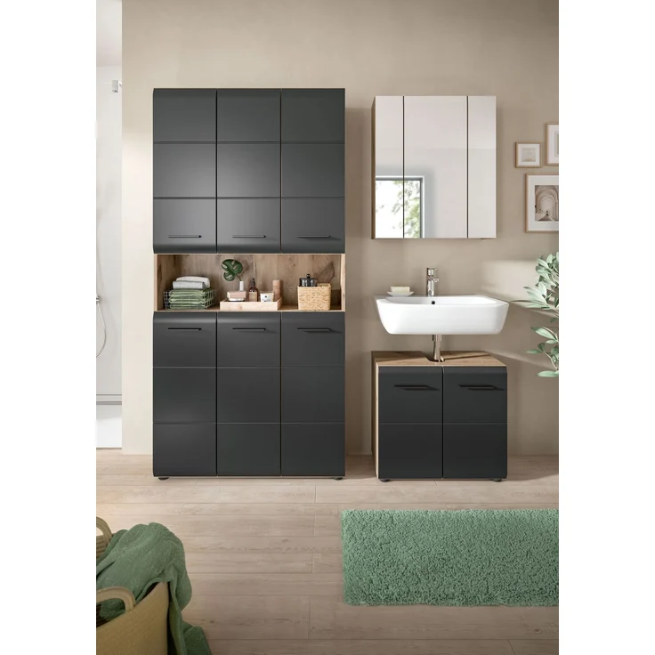 Badkombination (B/H/T: 165x185x46 cm) in schwarz matt und Nox Oak Nachbildung – Bild 6