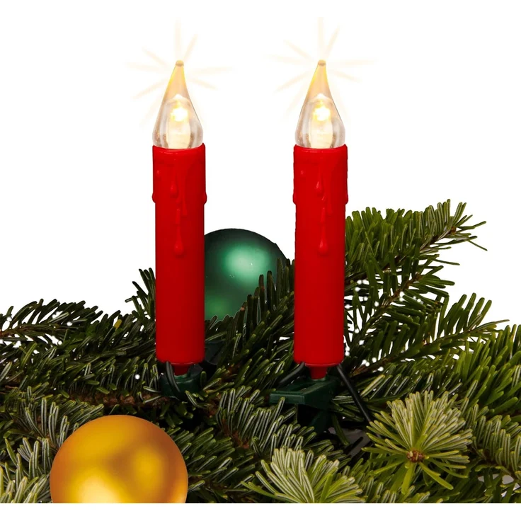 hellum Lichterkette LED Kerzen rot, Lichterkette innen mit 20 LEDs warmweiß, Kabel grün, 5,7m beleuchtet + 2x1,5 m Zuleitung, Kerzen, Weihnachtsbaum, Hellgkeit – Bild 6