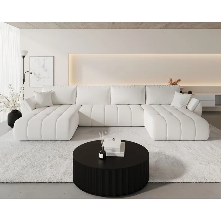 Wohnlandschaft Sofa mit Schlaffunktion MISATO Stoff Wind Altweiß